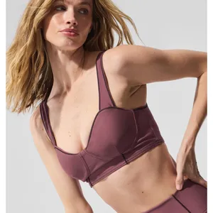 Alo Airlift Redefine Bra Burgundy Truffle Black Padded Sports Bralette Crop Top thumbnail 1