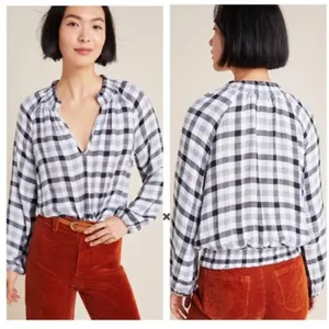 Anthro Cloth & Stone by Anthropologie Black & White Sara Plaid Top thumbnail 2
