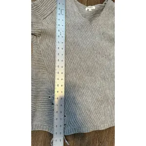 UMGEE Sweater Gray ‘All Laced Up’ Oversized Ribbed Tie Sides V-neck Large Boho thumbnail 6