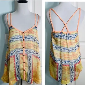 Free People Strappy Boho Summer Festival Tank Top Size Small Yellow Orange Blue thumbnail 2