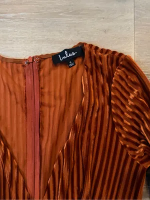 Striking a Pose Rust Orange Velvet Striped Long Sleeve Jumpsuit Size Small thumbnail 2