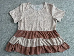 Paper Crane Women Floral Tiered Babydoll Top Short‎ Sleeve Ruffle Peplum Blouse thumbnail 1
