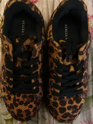 AZALEA WANG Keoni Leopard Rhinestone Platform Sneakers Orange Size 8 thumbnail 2