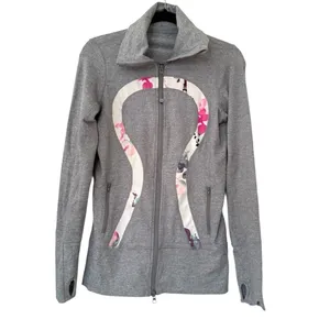 Lululemon In Stride Jacket Heathered Fossil Blurred Blossoms White Womens 6 thumbnail 2