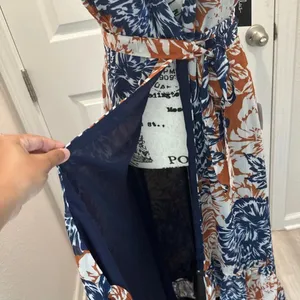Lulu's Navy and Brown Floral Wrap Maxi Dress thumbnail 2