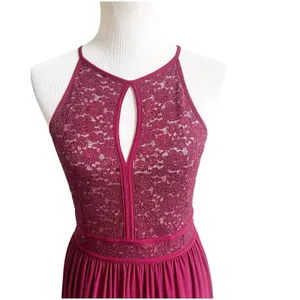 Morgan & Co Size Small Keyhole Sequins Tie Back Halter Maxi Dress Prom Maroon thumbnail 5