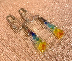 Rainbow Glass Clip On Earrings Silver thumbnail 1