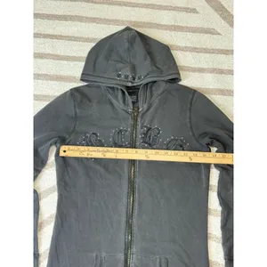 Y2k Vintage Gray Embroidered Full Zip Hoodie Gothic Grunge Women’s Size S thumbnail 11