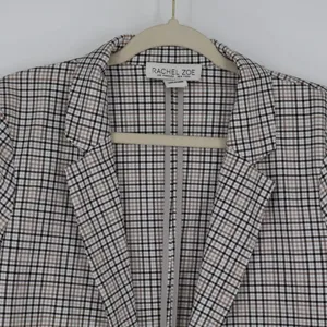 Rachel Zoe Blazer Women's Medium Grey White Open Ruched Sleeve Plaid Classic thumbnail 4
