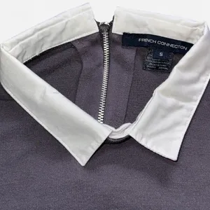 French Connection Grey and White Collared Blouse Top with Zipper Back (Size S) thumbnail 2