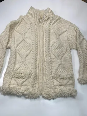 Textured 100% Wool Cream Cable Knit Cardigan Sweater NWOT thumbnail 2