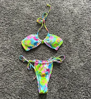 Neon Floral Tie-Side Bikini Set - Women's Bright Multicolor thumbnail 2