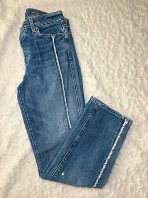 7 For All Mankind High-Rise Straight Leg Jeans in Medium Blue| Has 2 white stains!! thumbnail 1