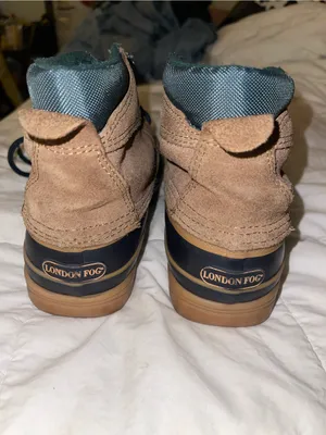 Vintage London Fog Saddle Back Brown Suede & Navy Rubber Duck Boots - Sz 8M thumbnail 4