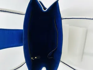 Antonio Melani White Leather Satchel Bag Magnetic Closure Blue Trim thumbnail 10
