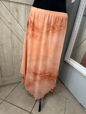 Boho Hand-Dyed Asymmetrical fairy Hem Maxi Skirt - Sunset Orange/Coral thumbnail 3
