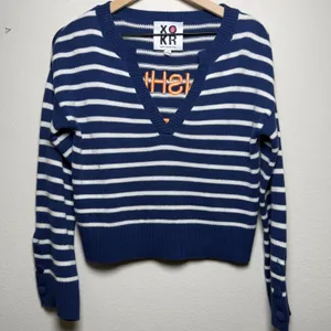 Kerri Rosenthal XOKR Women CottoN‎ Sweater XS Blue White Striped Sunshine Frame thumbnail 1