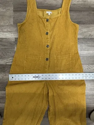 Earthbound Trading Company Corduroy Jumpsuit Large Mustard Cotton Boho Flawed thumbnail 10