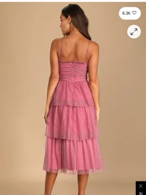 Lulu's Dusty Rose Polka-Dot Tiered Tulle Midi Dress thumbnail 2