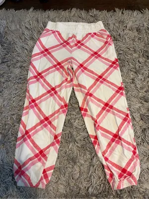 Colsie White Joggers with Pink Plaid Accents thumbnail 1