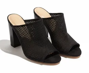 ALDO Black Perforated Peep-Toe Heeled Mules - Size 9 thumbnail 1