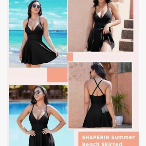 SHAPERIN Swim Dress Medium Women 1pc Skirted Swimsuit Tummy Control Bathing Suit thumbnail 10