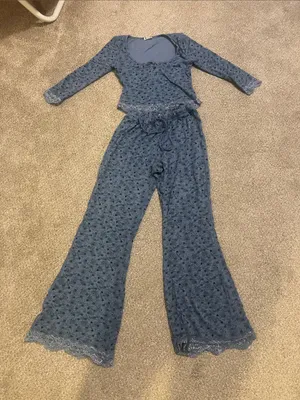 Free People Blue Lace-Trim Long Sleeve Pajama Set thumbnail 1