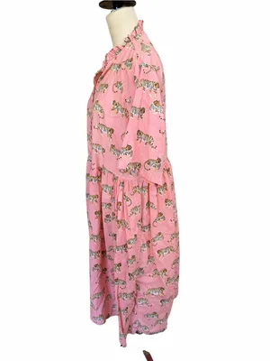 Little Tibet Boutique‎ cotton Pink Tiger Print Short Sleeve Sundress size s/m thumbnail 4