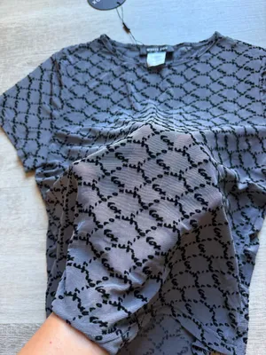 NWT White Fox All For Attention Monogram Sheer Short Sleeves Charcoal Top Size M thumbnail 6