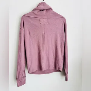 Free People Hazy Heart Thermal Off The Shoulder Sweater Mauve Long Sleeves XS thumbnail 3