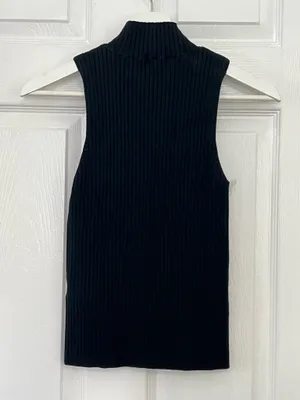 Madewell Ribbed Mock Neck Sleeveless Knit Tank Black Minimalist Classic Chic XS thumbnail 3