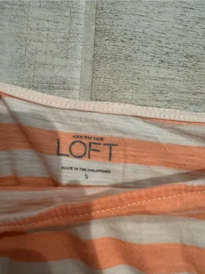 Loft Pink and White Striped Boatneck Long Sleeve Three Quarters Top Size S thumbnail 4
