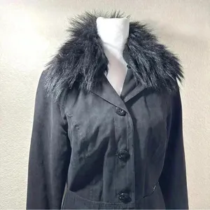 Vintage GUESS Faux Fur Mid Length Trench Coat RARE Jacket in Black Sz. Small thumbnail 6