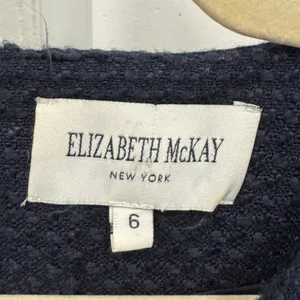 Elizabeth‎ McKay Navy Blue Wool Horsebit Split Neck Fit Flare Dress Size 6 thumbnail 6