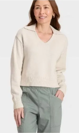 Womens Ava & Viv Ivory V Neck Collar Knit Sweater - Sz 2X thumbnail 1