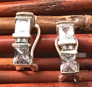 Silpada Sterling Silver Cubic Zirconia Clip on Hoop Earrings thumbnail 1