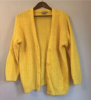 ASOS Chunky-Knit Cardigan - Size US 0 (UK 4) - Bright Yellow - Button-Down thumbnail 1