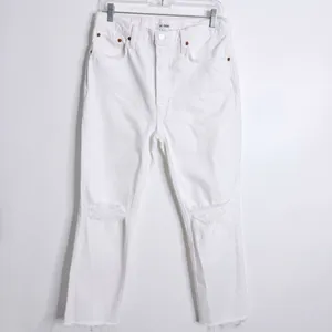 Re/Done 70s Stove Pipe Jean White Ripped Knees Raw Hem Size‎ 29 Rigid Button Fly thumbnail 2