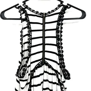 Altar'd State size Small white with black stripes and black crochet‎ accents thumbnail 6