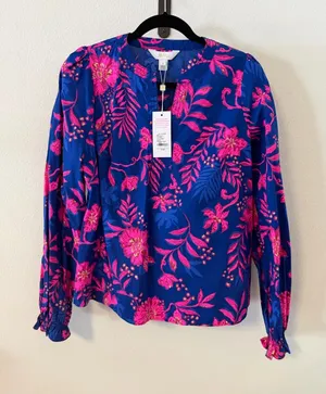 NWT Lilly Pulitzer Coulter Long Sleeve Cotton Top Blue Never Ending Summer thumbnail 1