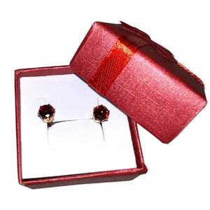 January birthstone garnet cz in 14k gold plated post earrings. New thumbnail 1