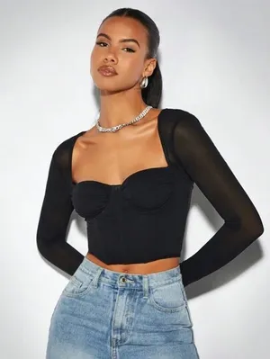 Black Shein Corset Crop Top Mesh thumbnail 1