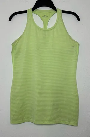 Athleta High Neck Shadow Stripe Chi Tank Neon Green Racetrack Size Small thumbnail 1