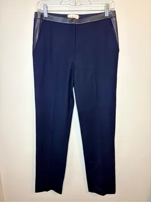 Tory Burch Christy Navy Wool Leather Trim Ankle Pants Size 2 thumbnail 2