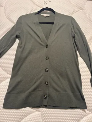 LOFT Olive-Gray V-Neck Button Cardigan thumbnail 3