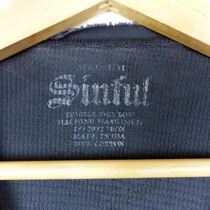VTG Sinful Affliction Thermal Waffle Top Women M Black Destroyed Bird Tattoo Y2K thumbnail 8
