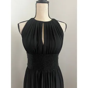 Black Beaded Waist Cocktail Dress 6 Halter Keyhole‎ LBD Elegant Glam Minimalist thumbnail 14