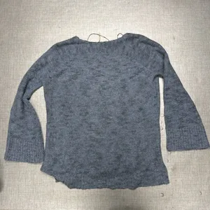FREE PEOPLE S ALPACA BLEND KNIT OVERSIZED V-NECK BOHO SWEATER‎ GREY Bell Sleeve thumbnail 8