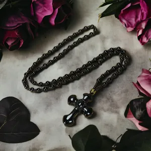 1pc Classic‎ Religious Style Christian Cross Fashion Obsidian Pendant Necklace thumbnail 6