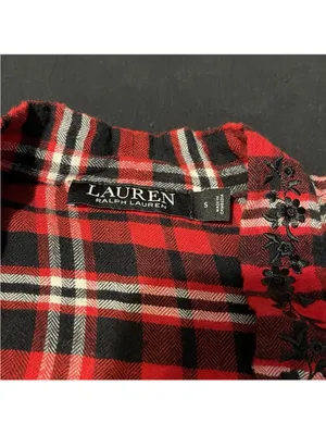Lauren Ralph Lauren Womens Small Red Plaid Cozy Belted Pockets Robe Logo thumbnail 2